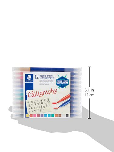 STAEDTLER Calligraphy Pen Set - Double-Ended | 12 Assorted Colors | 3.5mm & 2mm Tips