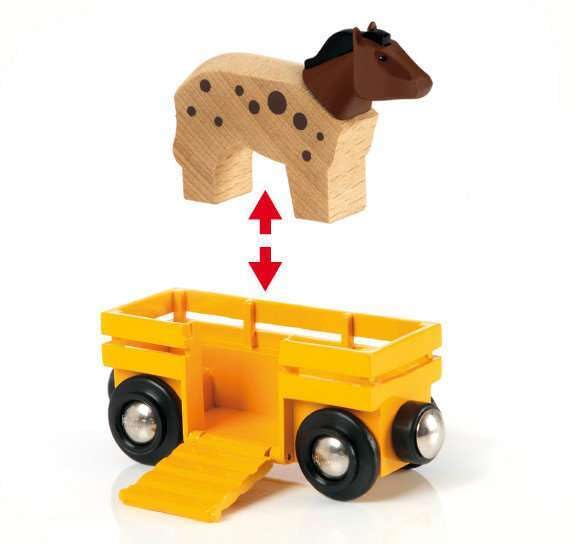 BRIO World Farm Engine Train Toy - Wooden Railway Add-On with Cattle Wagons and Animals 4