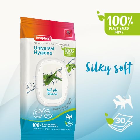 Beaphar Pet Wipes - Universal Hygiene for Cats & Dogs | 30 Count | Plant-Based