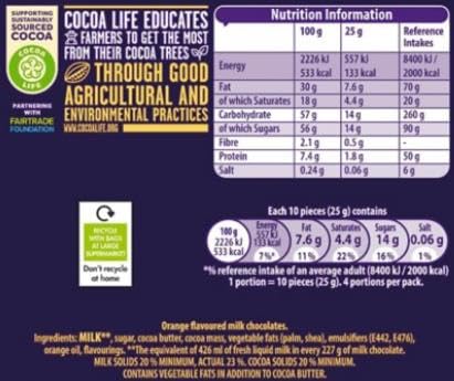 Cadbury Dairy Milk Schokoladen-Orangengeschmack, Riesenknöpfe, 100 g Beutel zum Teilen 6