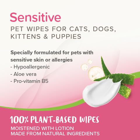 Beaphar Sensitive Grooming Wipes for Cats & Dogs | 100% Plant-Based | Aloe Vera & Pro-Vitamin B5 3