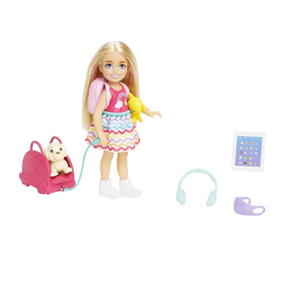 Barbie Chelsea Small Doll & 6 Accessories Travel Set with Puppy, Blonde Hair, HJY17 5