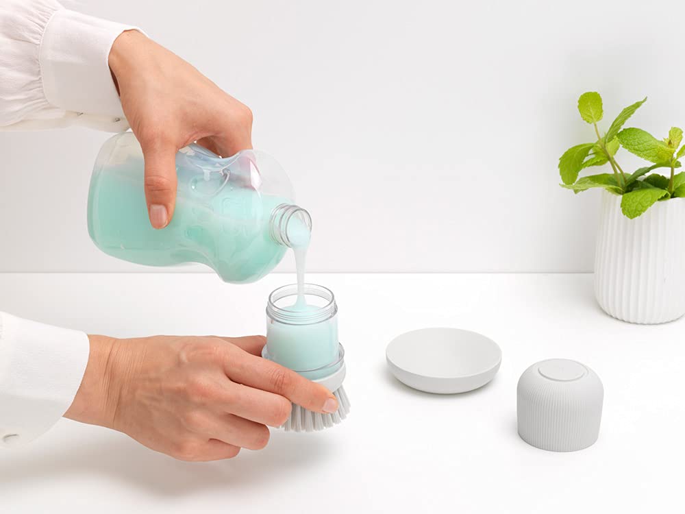 Brabantia Refillable Soap Dispensing Washing Up Brush - Secure Grip | Light Grey | Includes Holder 7