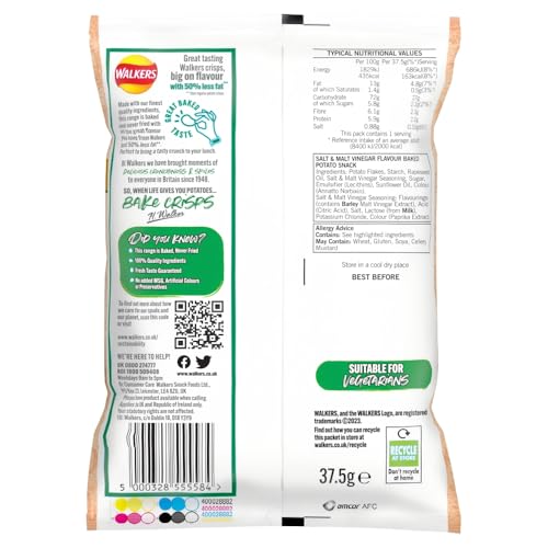 Walkers Gebackene Salz- und Essigchips, 32 x 37,5 g – 50 % weniger Fett, Snacks 7
