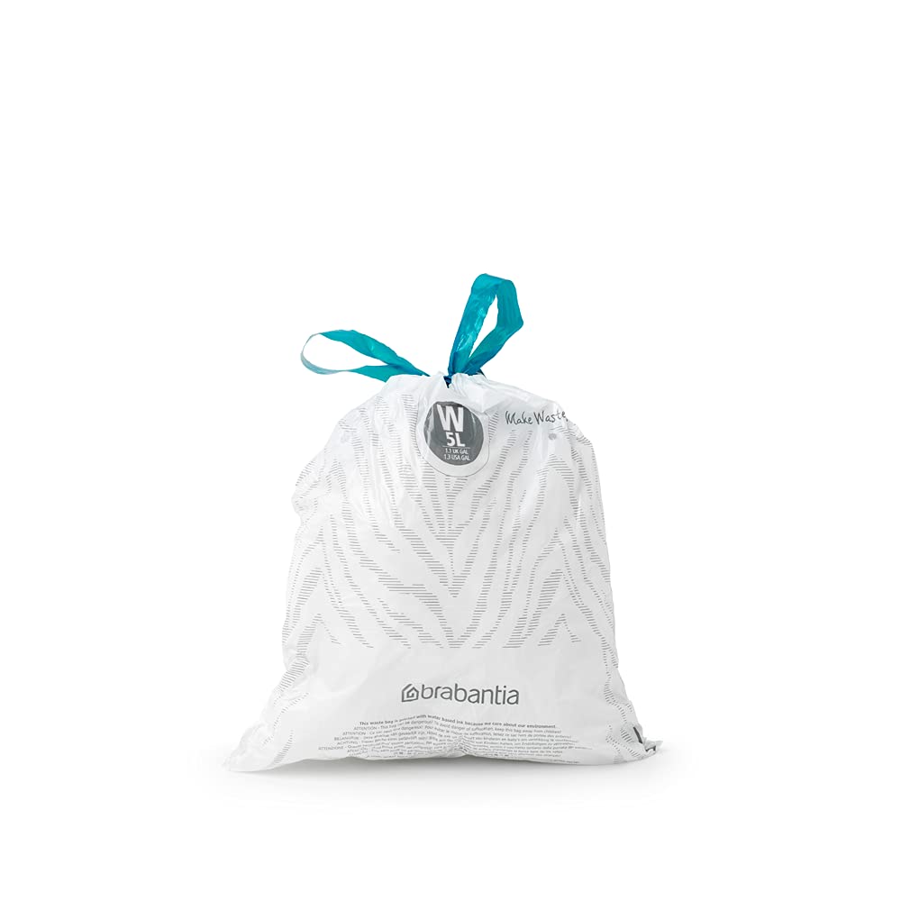 Brabantia PerfectFit Bin Liners - 5L Capacity, Tear-Resistant Plastic, Tie Tape Drawstring, 40 Bags, White 4