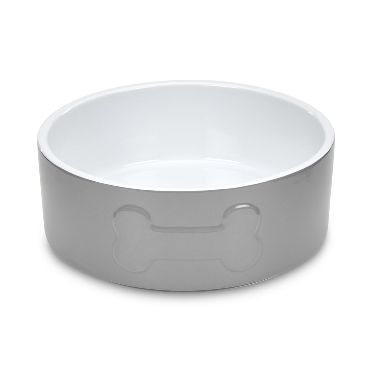 Petface Ceramic Bone Pet Bowl for Dogs and Cats | 20 cm Diameter | Grey/White