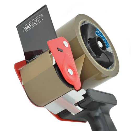 RAPESCO 1556 Packaging Tape Dispenser - Heavy-Duty Steel, Antibacterial Handle, Includes 2 Brown Tapes 4