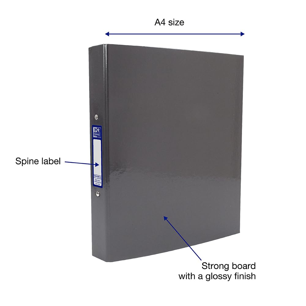 Oxford Premium A4 O-Ring Binder - Charcoal Black, 40mm Spine, 250 Sheet Capacity | Set of 2