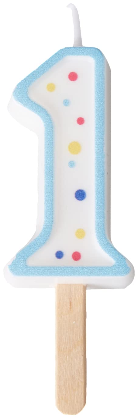 PME Blue Number 1 Birthday Candle - 4.3 cm Small Size | Polka Dot Pattern