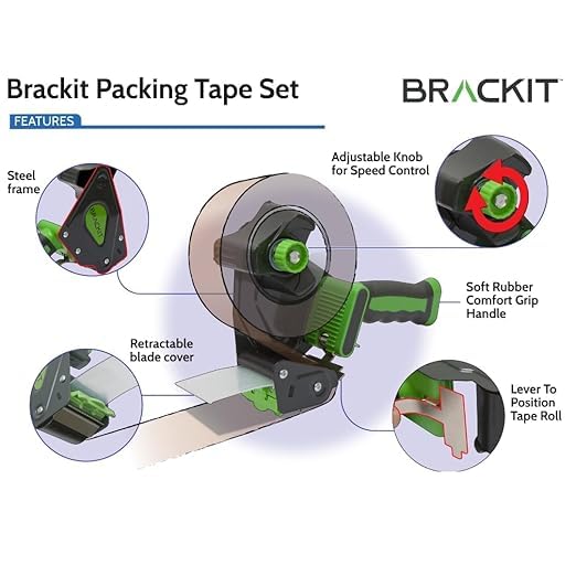 brackit Packaging Tape Dispenser Kit - 6 Rolls Clear Tape 48mm x 66m Heavy Duty | High Adhesion 5