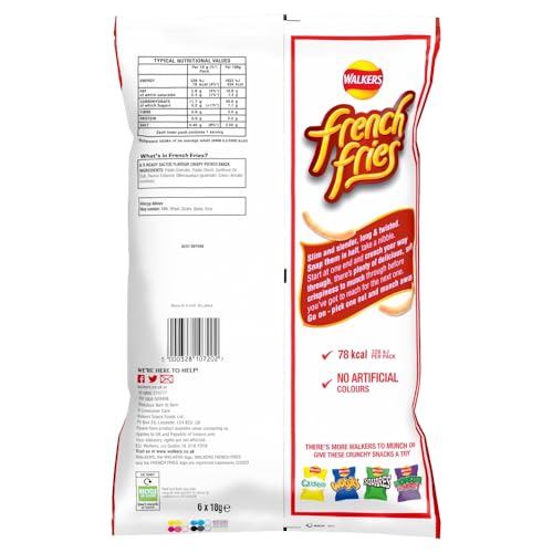 Walkers Pommes Frites Fertige gesalzene Snacks Chips Multipack 6x18g 3