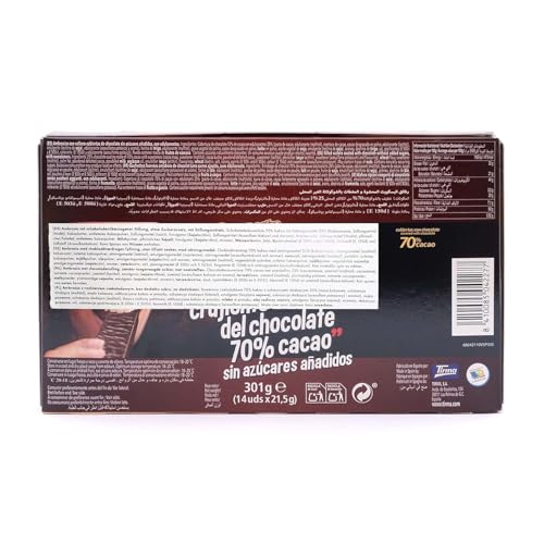Tirma - 70% Dark Chocolate Wafers No Added Sugars | Low Carb Keto Friendly | 14 Pieces (301 g)