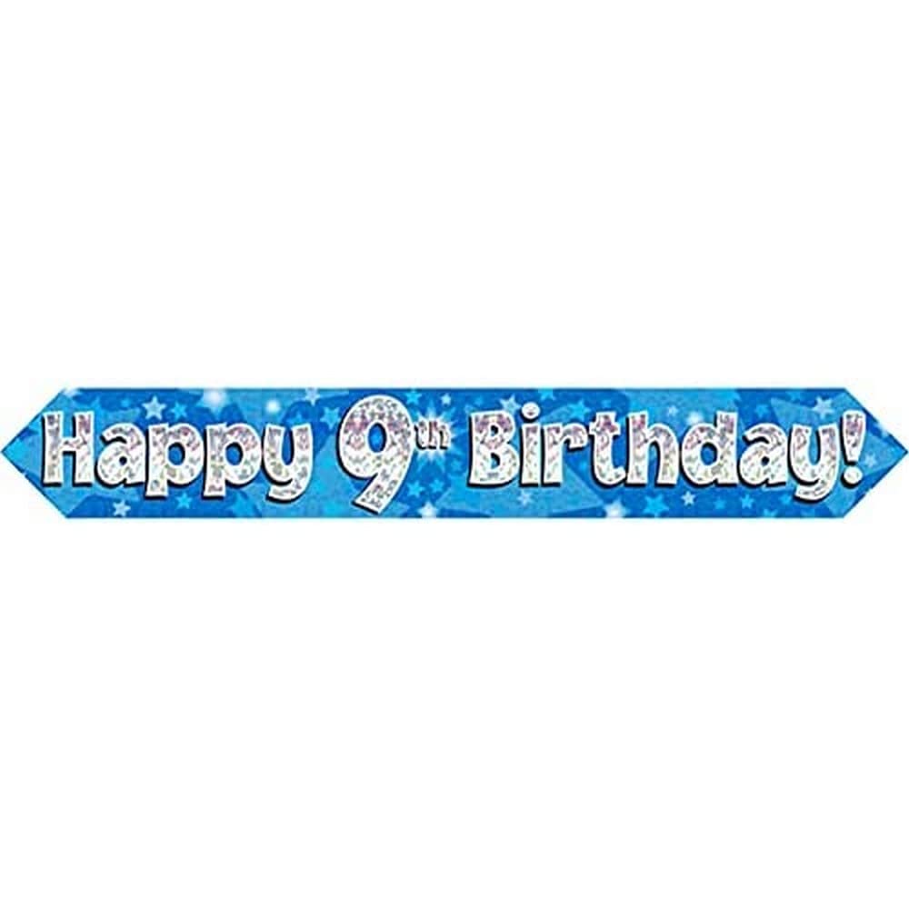 OakTree Happy 9th Birthday Banner - 9ft Blue Holographic | Foldable