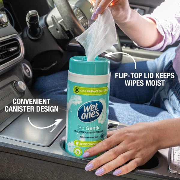 Wet Ones Be Gentle Antibacterial Moist Wipes | 200 Count Canister | Plastic-Free & Biodegradable 5