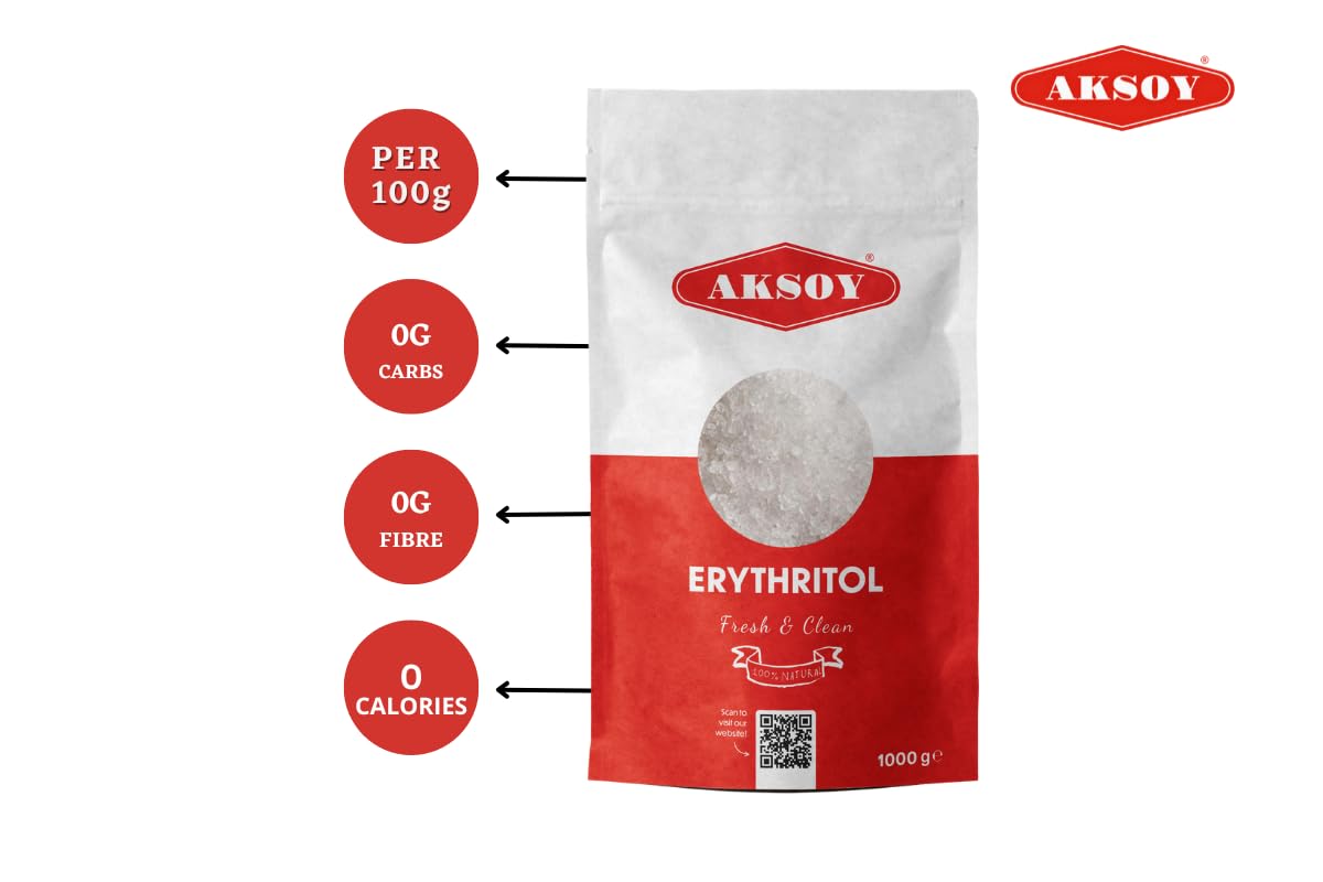AKSOY Pure Erythritol - 1KG Zero Calorie Sweetener | 100% Natural | Diabetes-Friendly 3