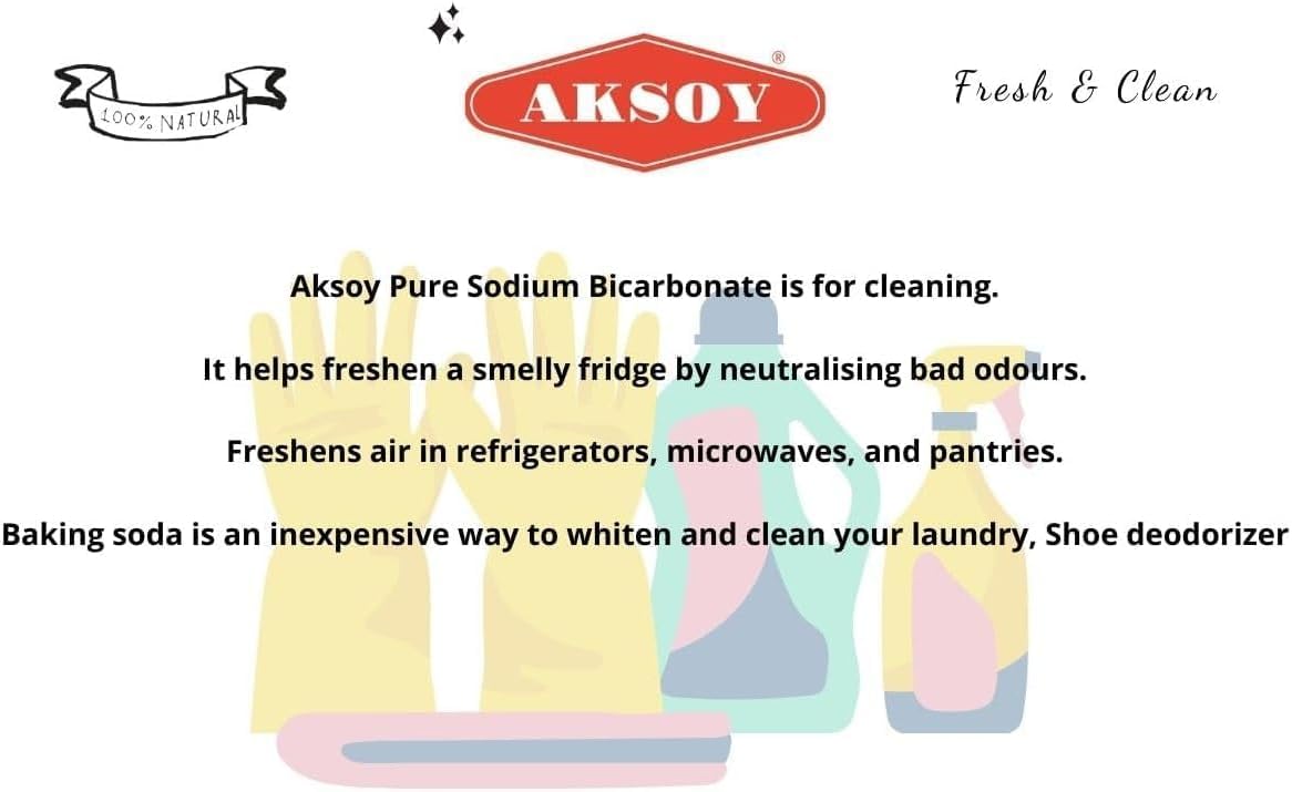 AKSOY Pure Bicarbonate of Soda - 1KG Food Grade Sodium Bicarbonate Powder | Aluminum-Free 8