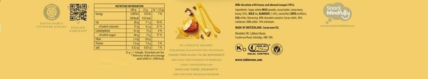 Toblerone Schweizer Milchschokoladentafel mit Honig und Mandelnougat 750 g