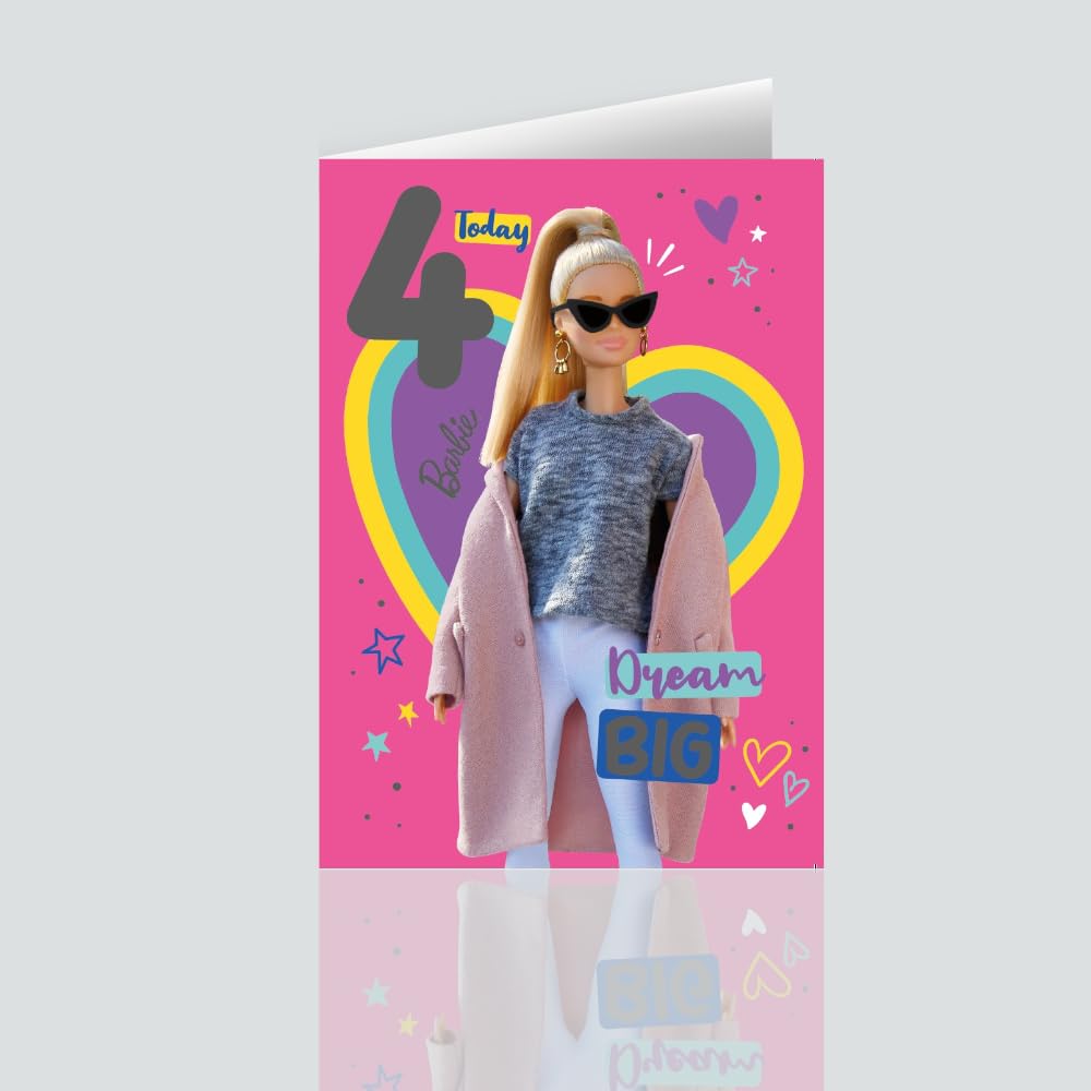 Barbie Age 4 Birthday Card - '4 Today Dream Big' Message | 7x6 Inches 4
