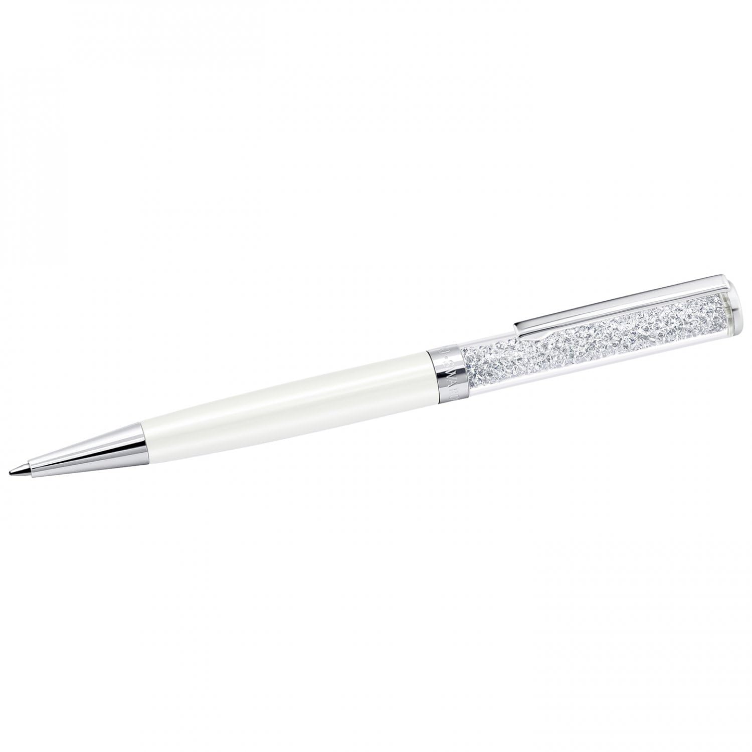 Swarovski Crystalline Ballpoint Pen - White Lacquered Casing | Black Ink | 0.3mm Line | Includes Pouch 3