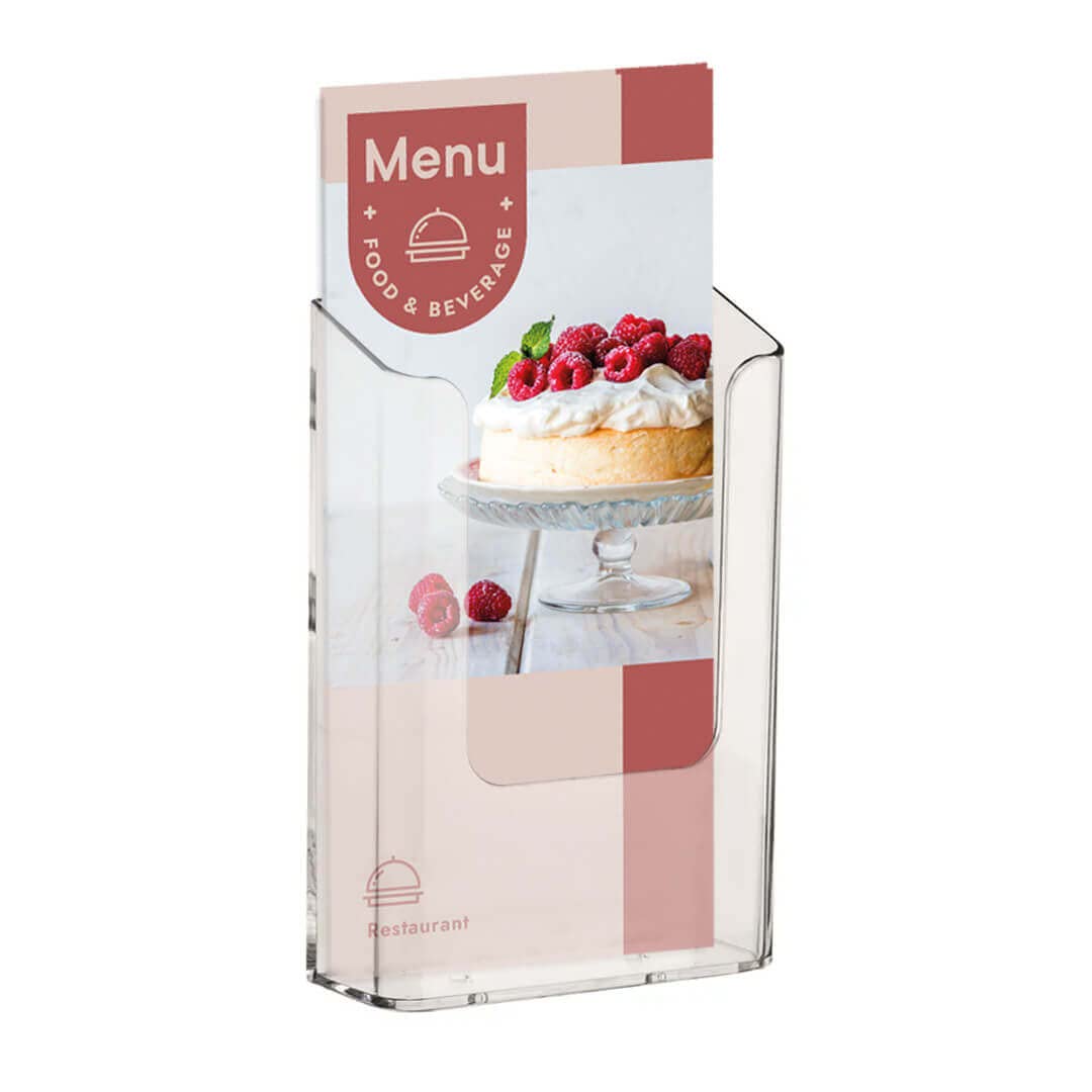 Europel Wall Mounted Brochure Holder - Clear Acrylic | For 1/3 A4 Size | Styrene 3