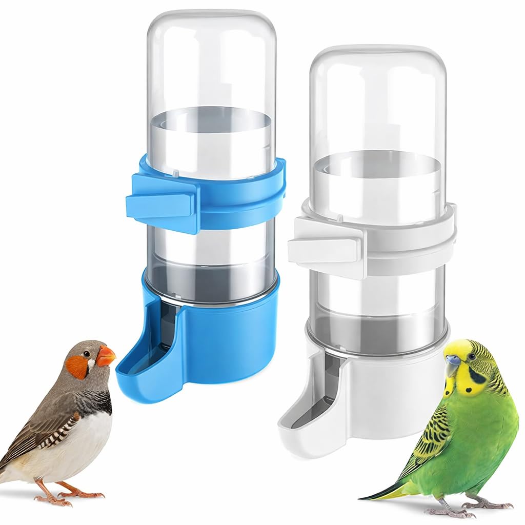 Muexoee Automatic Bird Water Dispenser - 2 Pack Cage-Mounted Gravity Feeder | White & Blue