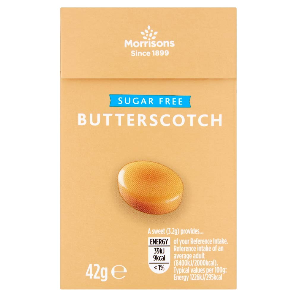 Morrisons Sugar Free Butterscotch Hard Sweets - 14 Pack of 42g Bags | No Added Sugar