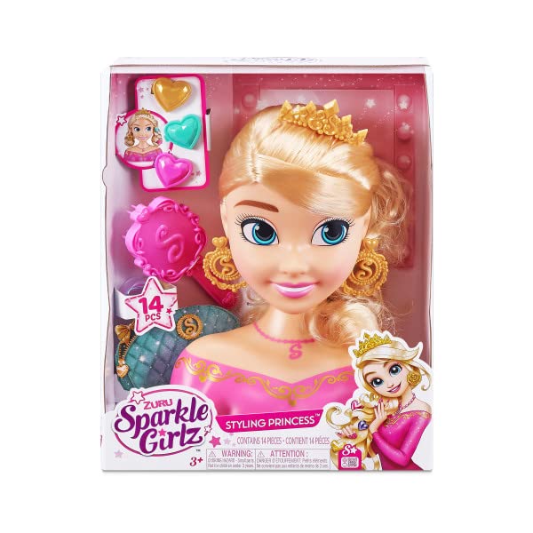 Sparkle Girlz Princess Hair Styling Head - 14 Pieces | Soft Rooted Hair | Ages 3+