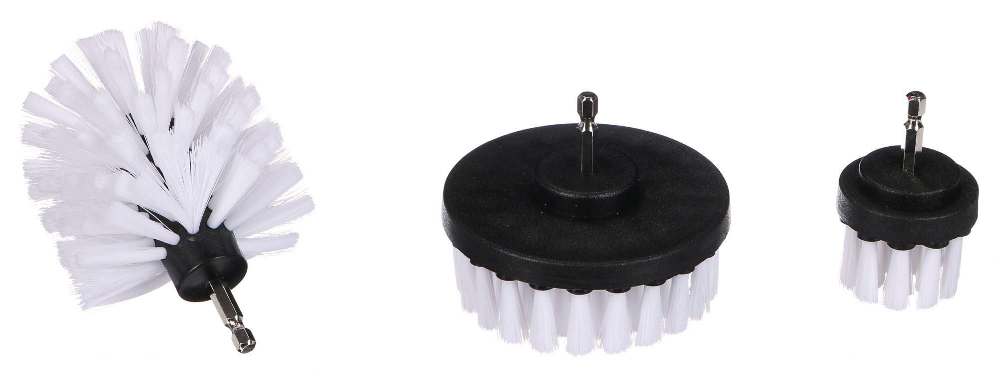 SIXTOL Drill Brush Set - 3 Soft White Nylon Heads for Car Detailing & Household Cleaning | Compatible with Drills