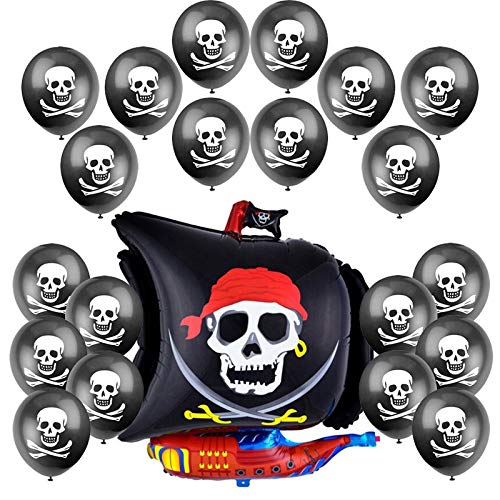 SHATCHI Pirate Party Balloons - 15 Pack Latex Skull & Crossbones | Black | Unisex Children 4
