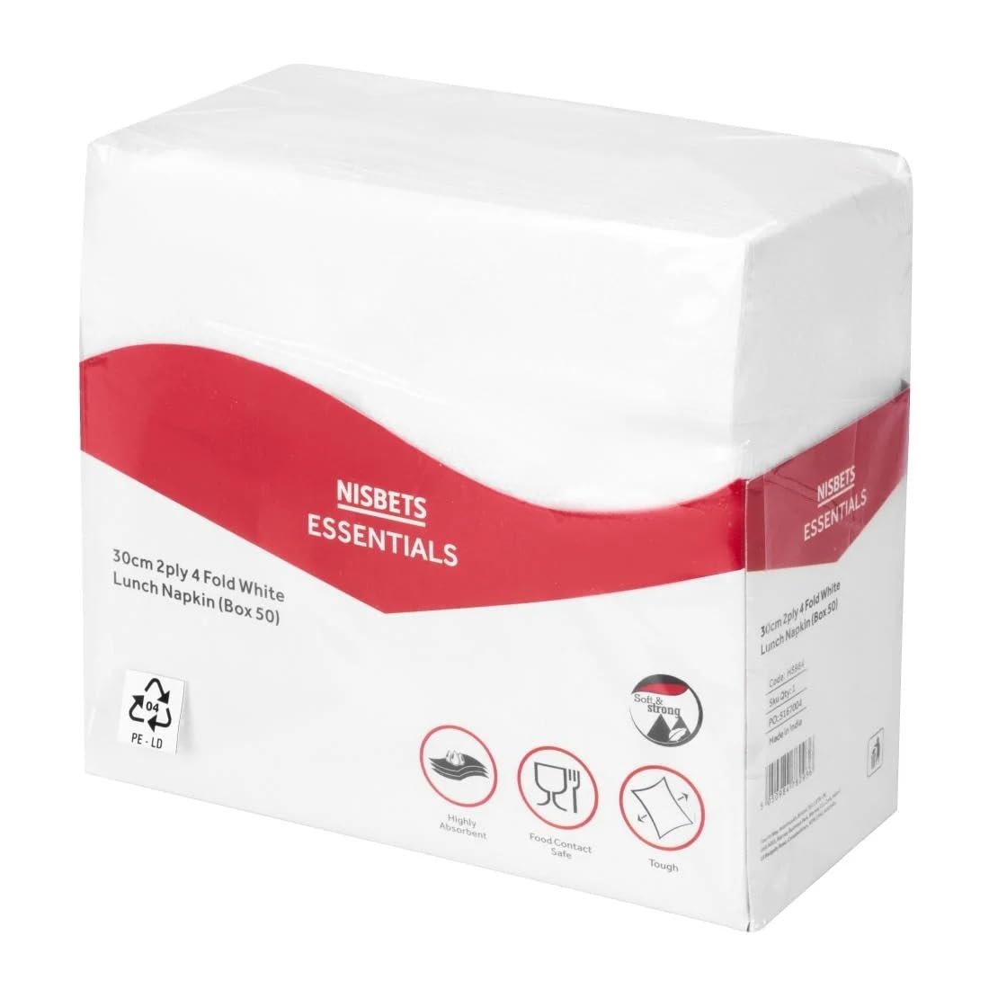 NISBETS Essentials 2-Ply Lunch Napkins - White, 30cm, 50 Count Box 5