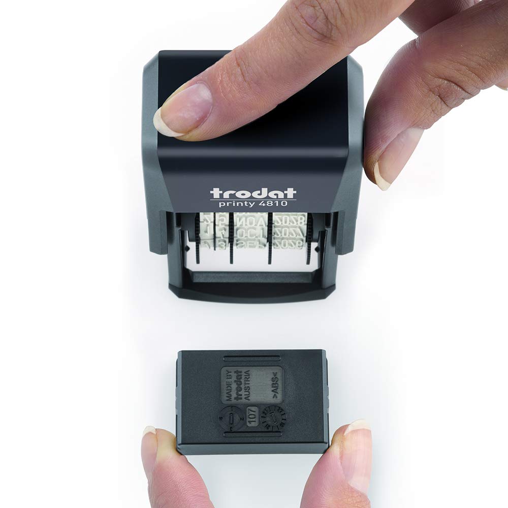 Trodat Printy 4810 Self-Inking Date Stamp - Day, Month (Letters), Year | Black Body/Ink | 41x25x73mm 4