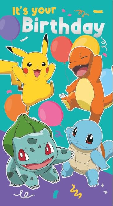 Danilo Promotions LTD Pokémon Birthday Greeting Card | Features Pikachu, Charmander, Bulbasaur, Squirtle | Standard Size