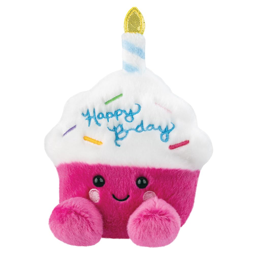AURORA Palm Pals Sparkle Birthday Cupcake Soft Toy - 5in, Pink & White | Bean-Filled