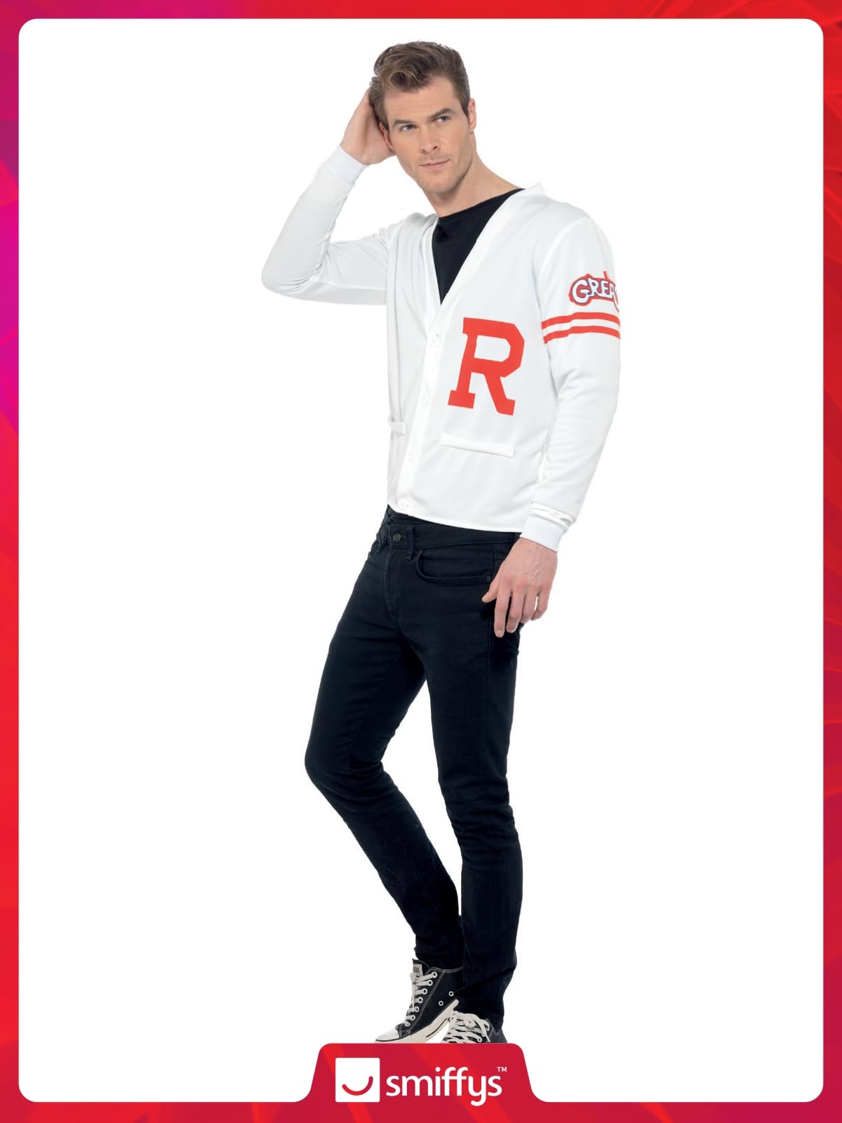Smiffys Men's Official Grease Rydell Prep Costume - White, Size L (42'-44') | Polyester 4