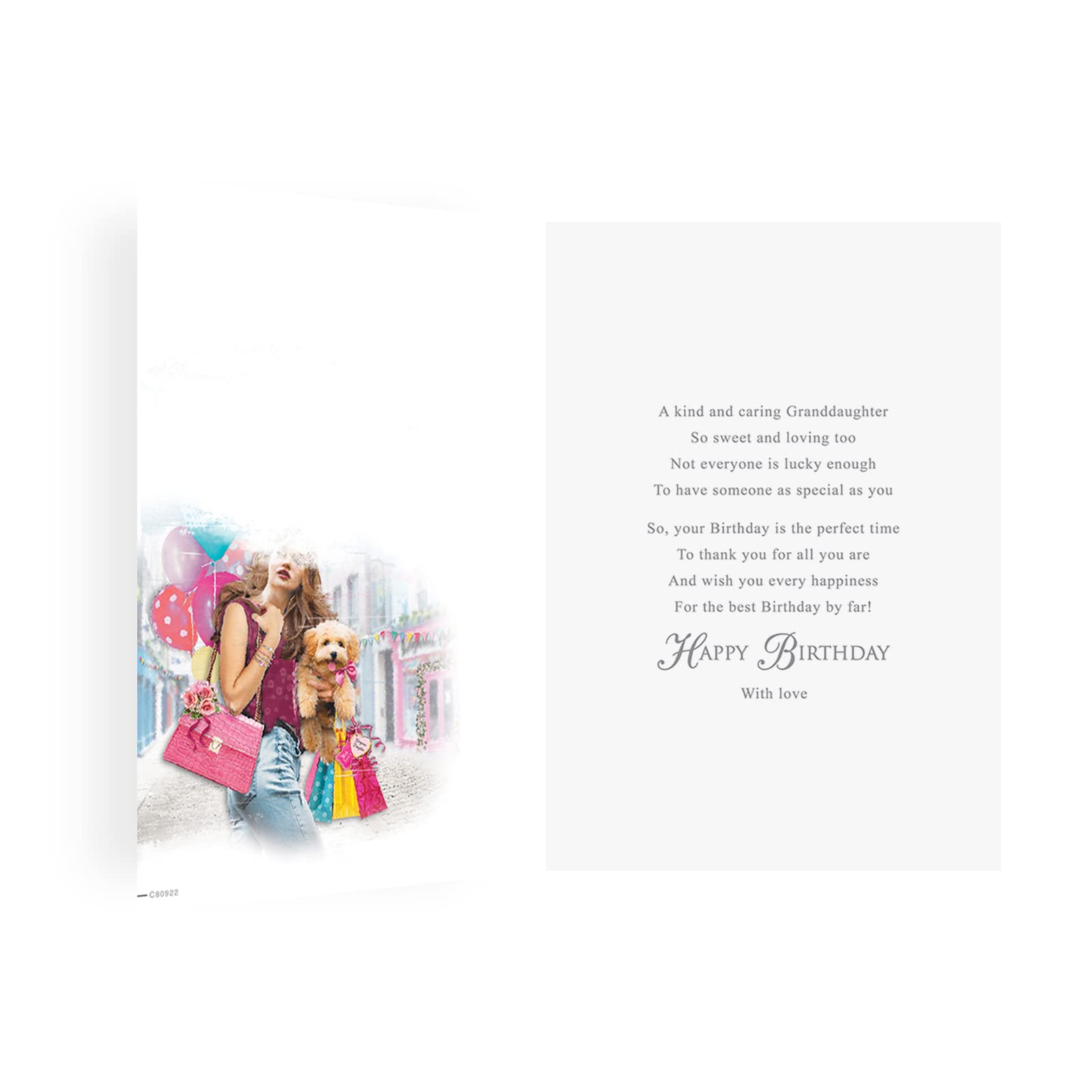 Regal Publishing Traditional Birthday Card for Granddaughter | 9 x 6 inches | Girl & Dog Shopping Design