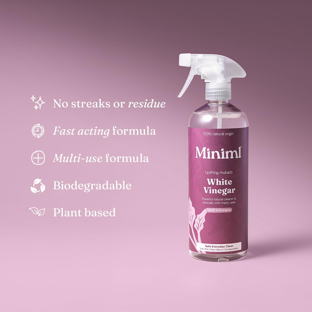 Miniml White Vinegar Cleaning Spray - Wild Rhubarb Scented | 750ml | Plant Powered 4