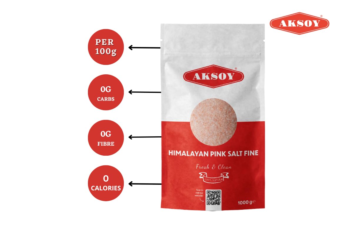 AKSOY Pink Himalayan Salt Fine Grain - 1KG Premium Quality, GMO Free 4