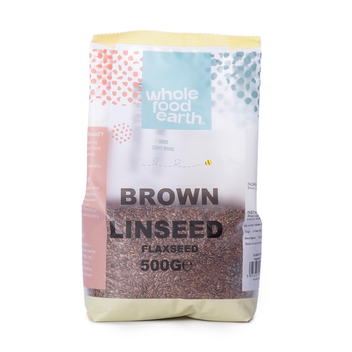Wholefood Earth Brown Linseed (Flaxseed) - 500g, High Fibre, GMO Free