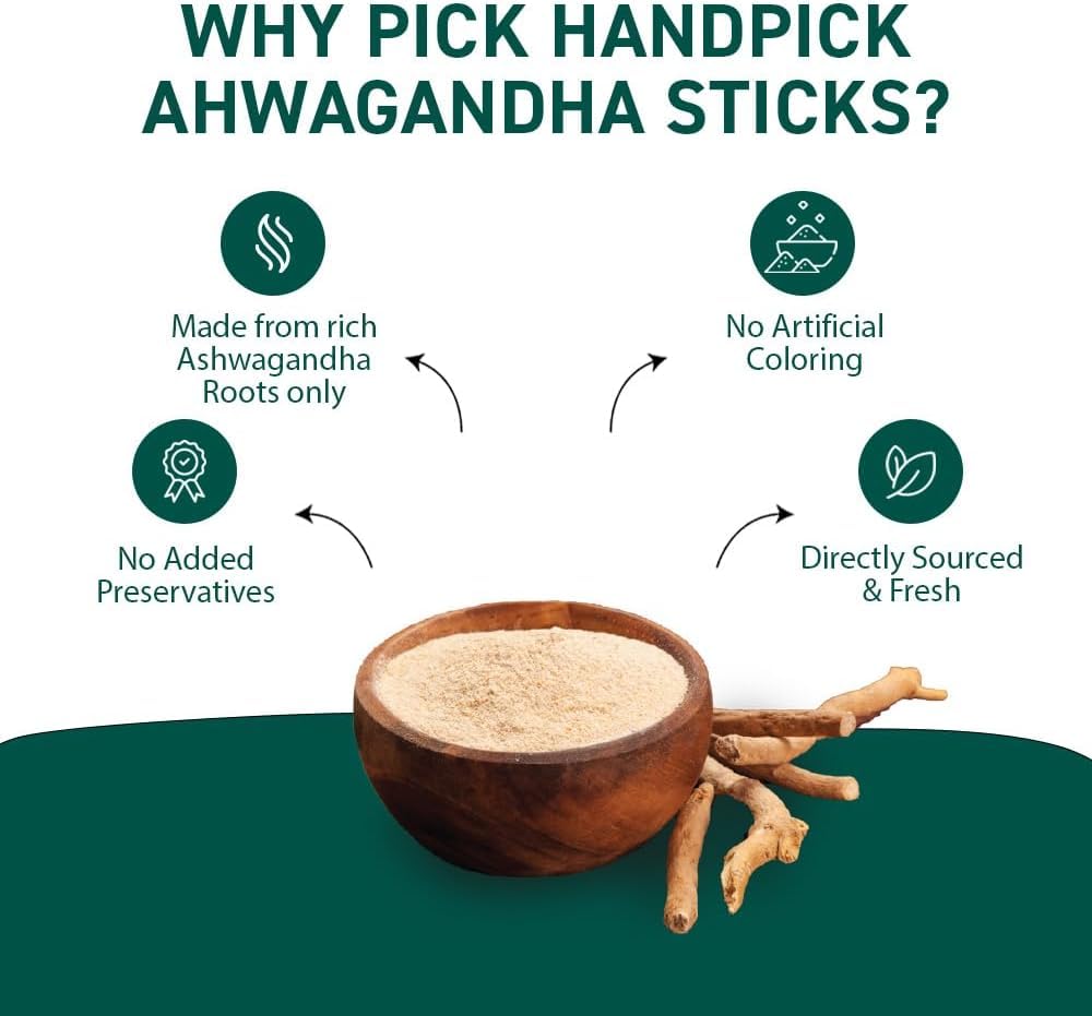 HANDPICK Ashwagandha-Wurzelpulver – Withania Somnifera – 100 % natürliches, gentechnikfreies, veganes Kraut aus Indien (200 g) 4