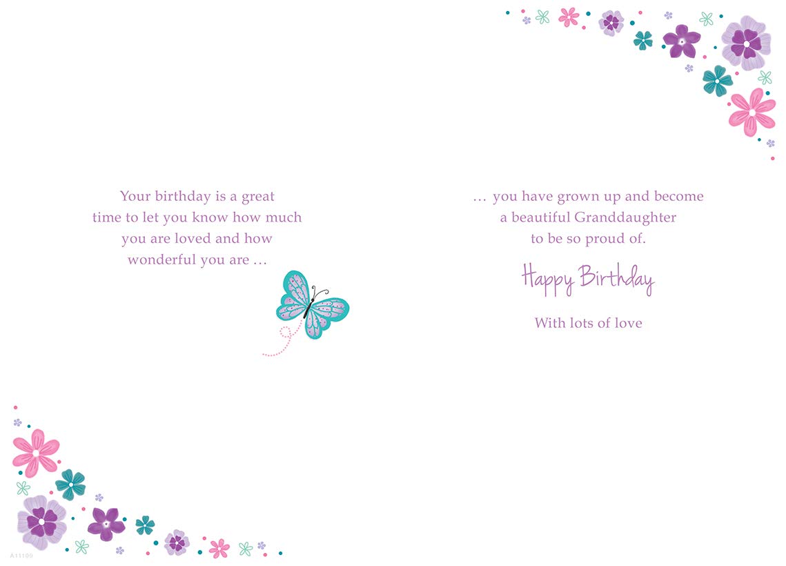Piccadilly Greetings Traditional Birthday Card for Granddaughter | 9 x 6 Inches | Birdcage Hanging Design