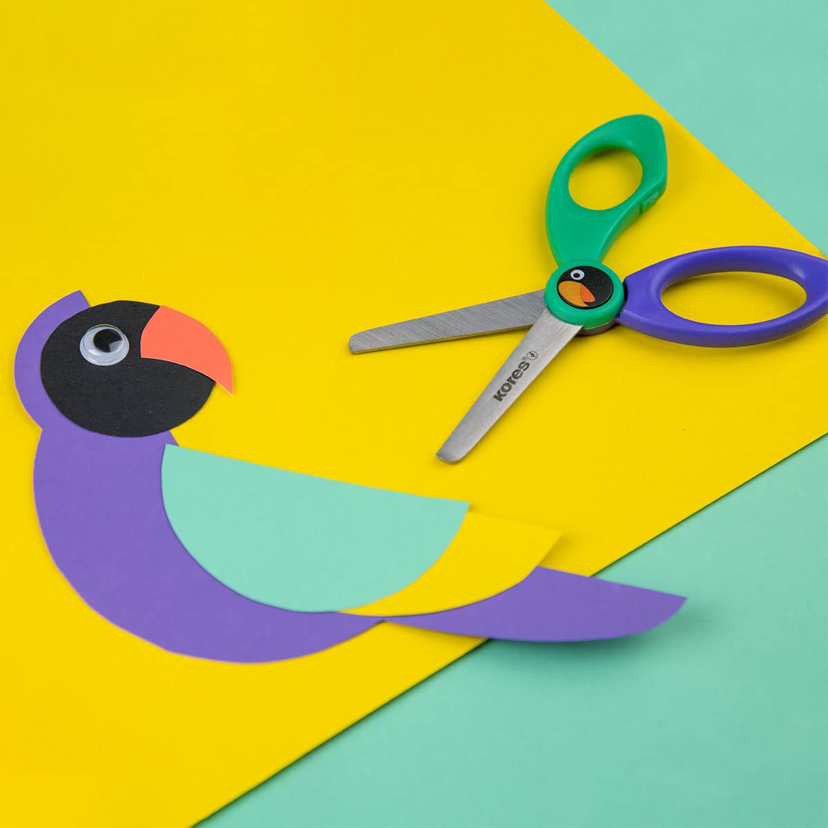 Kores Birdy Children Safety Scissors - Blunt Tip, Stainless Steel Blades, Assorted Colors | 125mm 4