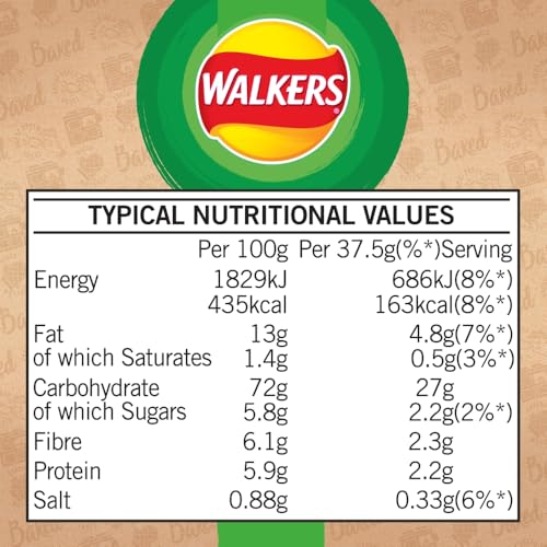 Walkers Gebackene Salz- und Essigchips, 32 x 37,5 g – 50 % weniger Fett, Snacks 9