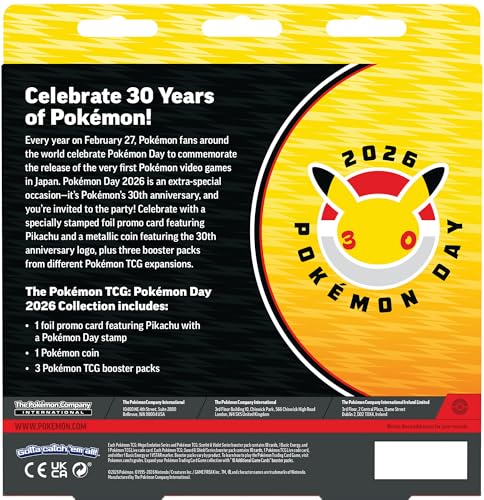 Pokémon TCG: Pokémon Day 2026 Collection - Pikachu Promo, Coin, & 3 Booster Packs | Ages 6+