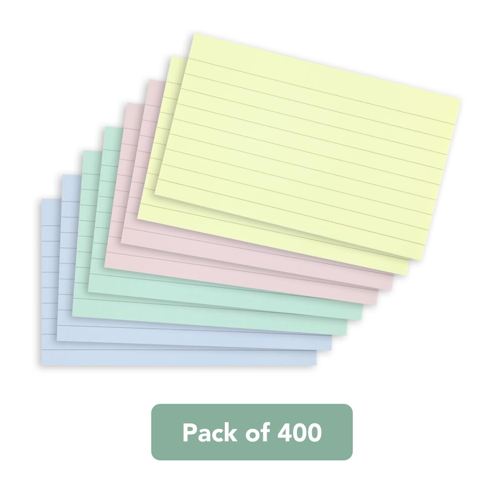 SUMMIT Index Cards - 400 Pack Lined Revision Cards | Pastel Assorted | 75 x 125 cm 6