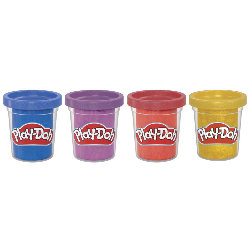 Play-Doh Shimmer Clay 4-Pack - Metallic Compound Tubs (Dark Blue, Red, Purple, Gold) | Ages 2+