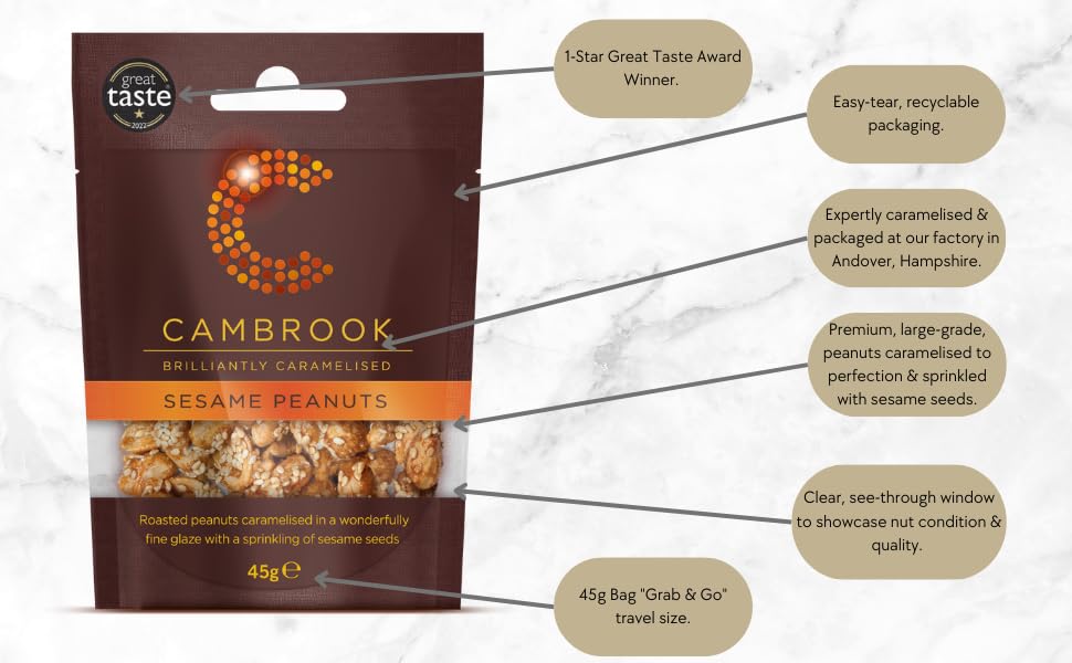 Cambrook Caramelised Sesame Peanuts - Roasted & Glazed | 45g Bag 4