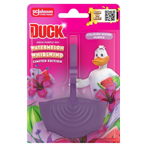 DUCK Colouring Toilet Rim Block - Watermelon Whirlwind Foaming Cleaner | Lasts up to 300 Flushes