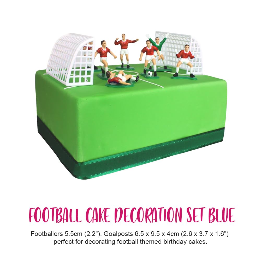 Anniversary House Football Cake Topper Set - 9 Pieces (7 Footballers, 2 Goals) | Red | Reusable 3