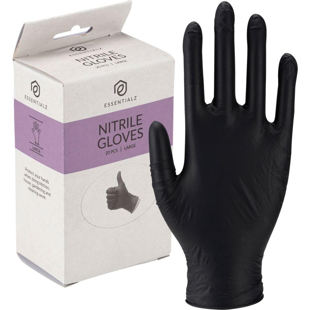 ABENA Essentialz Black Nitrile Disposable Gloves - Large, Pack of 20, Latex-Free