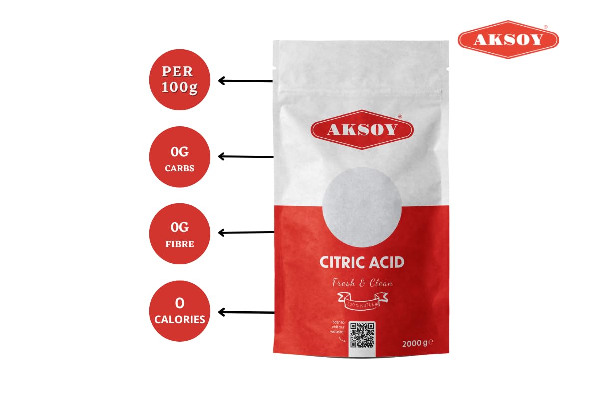 AKSOY Food Grade Citric Acid - Non-GMO De-Scaler & Cleaner | 2 kg Granule 8